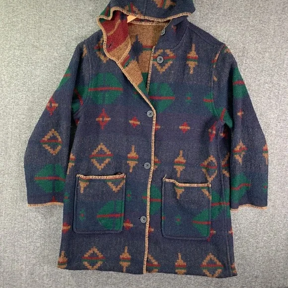 VTG Woolrich Duster Womens 2XL Reversible Southwestern Blanket Tribal Aztec 80's